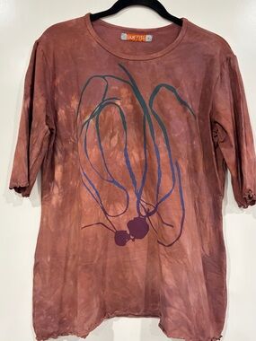 Blue Fish Tie-Dye Rust Tunic with Blue & Green Graphic